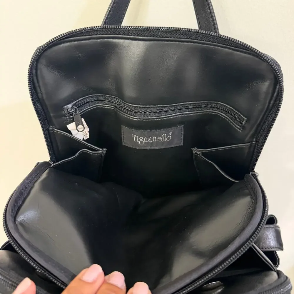 Vintage Tignanello Black Leather Backpack Purse